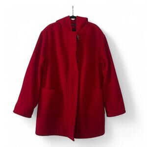 Vintage Women's100% Wool Red coat with Hood Size 1X